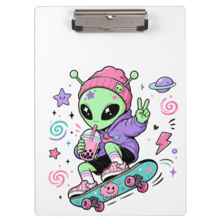 Kawaii-Alien-Skater-Bubble-Tea-Design Klemmbrett