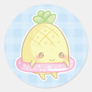 Kawaii Ananas in Niedlich rosa Floatie-Aufkleber Runder Aufkleber