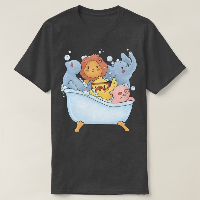 Kawaii Animals Seal, Lion, Pig, Duck, Elephant Bat T-Shirt (Design vorne)