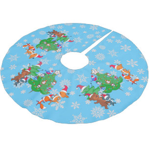 Kawaii Animals Tanzen Weihnachtsbaum Snow Blue Polyester Weihnachtsbaumdecke