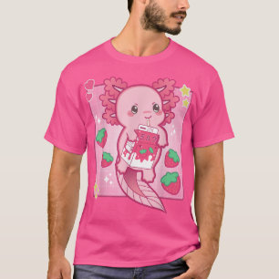 Kawaii Anime Axolotl Strawberry Milk Women Men Boy T-Shirt
