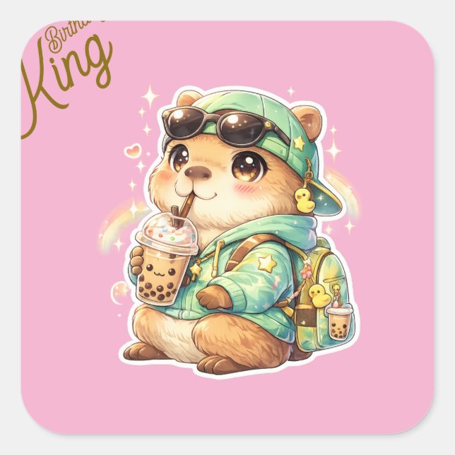 Kawaii Anime Capybara Bubble Tea Vinyl Aufkleber | (Vorderseite)