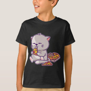 Kawaii Anime Cat Eating Pizza Niedlich Kitten Cat  T-Shirt