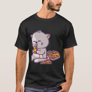 Kawaii Anime Cat Eating Pizza Niedlich Kitten Cat T-Shirt