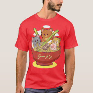 Kawaii Anime Cat Eating Ramen Japanisch Noodle Asi T-Shirt