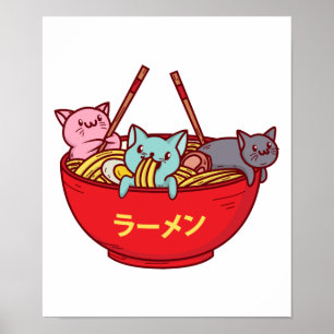 Kawaii Anime Cat Funny Adorable Japanisch Ramen Poster