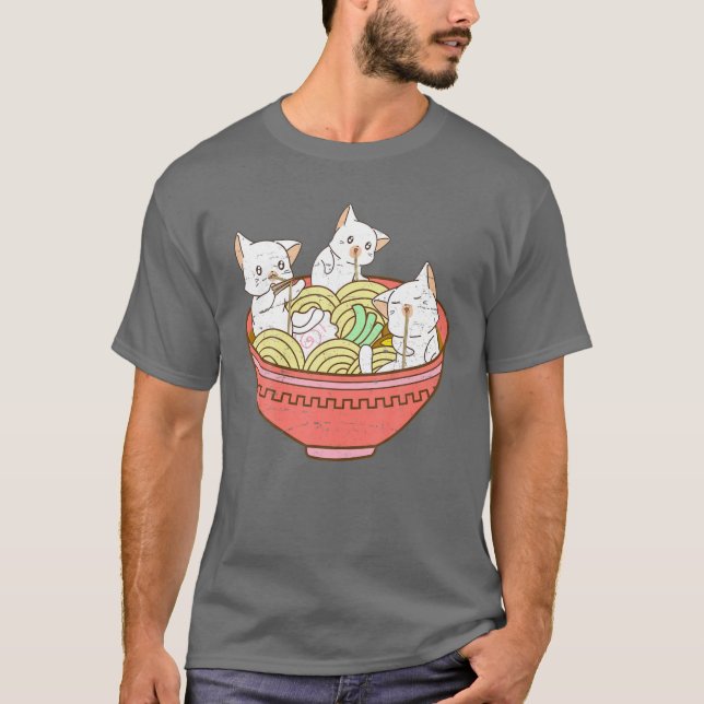 Kawaii Anime Cat Japanese Ramen Noodles - Kitten V T-Shirt (Vorderseite)
