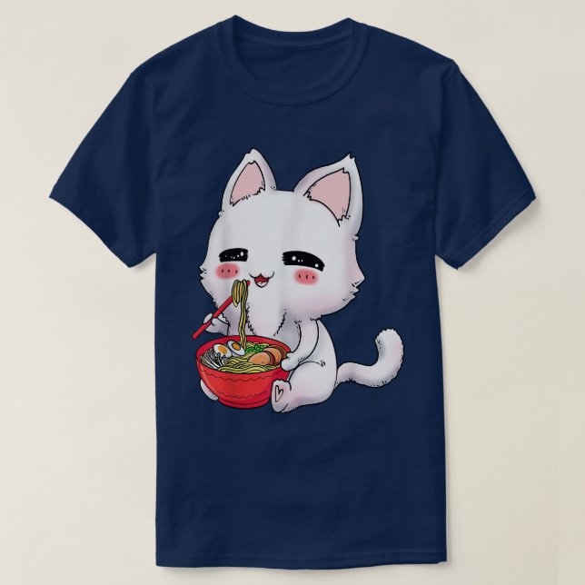 Kawaii Anime Cat Ramen Bowl Japanisch Noodles Love T-Shirt (Design vorne)