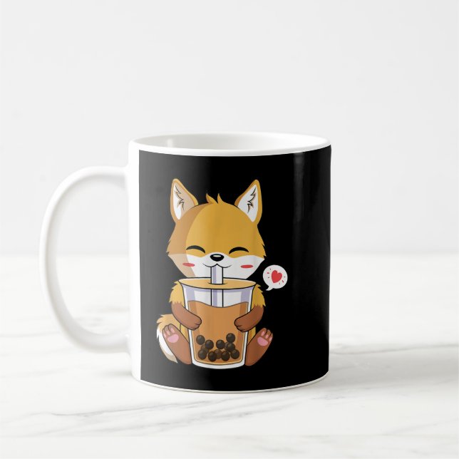 Kawaii Anime Fox trinkt Boba Bubble Tee Lover Kaffeetasse (Links)