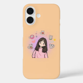 Kawaii-Anime-Frau- und Katze-Etu iPhone 16 Hülle