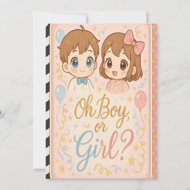 Kawaii Anime Gender Reveal Invitation.Oh Boy orgri Einladung (Vorderseite)