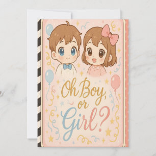 Kawaii Anime Gender Reveal Invitation.Oh Boy orgri Einladung