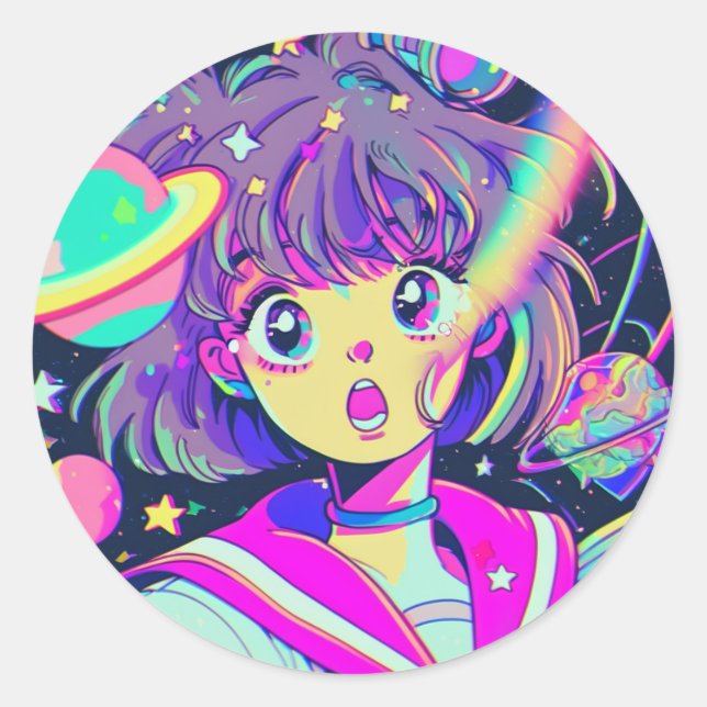 Kawaii Anime Girl auf dem Space Sticker (Vorderseite)
