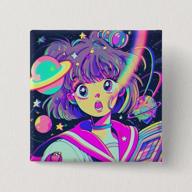 Kawaii Anime Girl Button (Vorderseite)