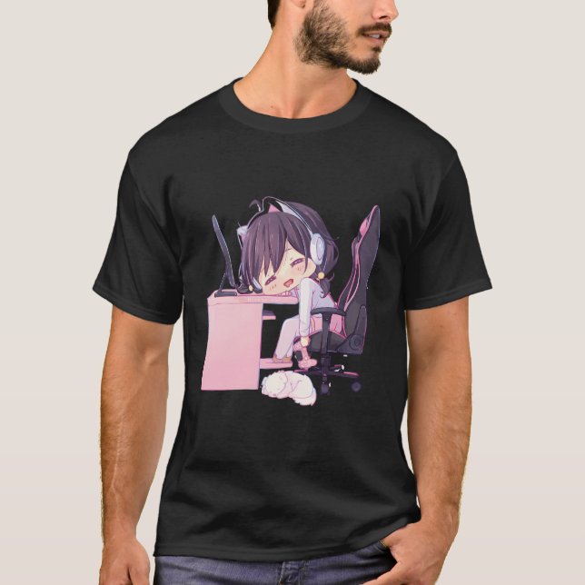 Kawaii Anime Girl Chibi Neko Catgirl Gamer Egirl T-Shirt (Vorderseite)