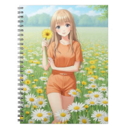 Kawaii Anime Girl in Daisy Garden Notizblock