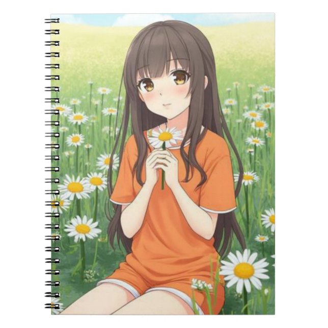 Kawaii Anime Girl in Daisy Garden Notizblock (Vorderseite)