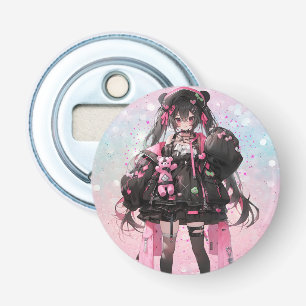 Kawaii Anime Girl in Rosa und Schwarz Flaschenöffner