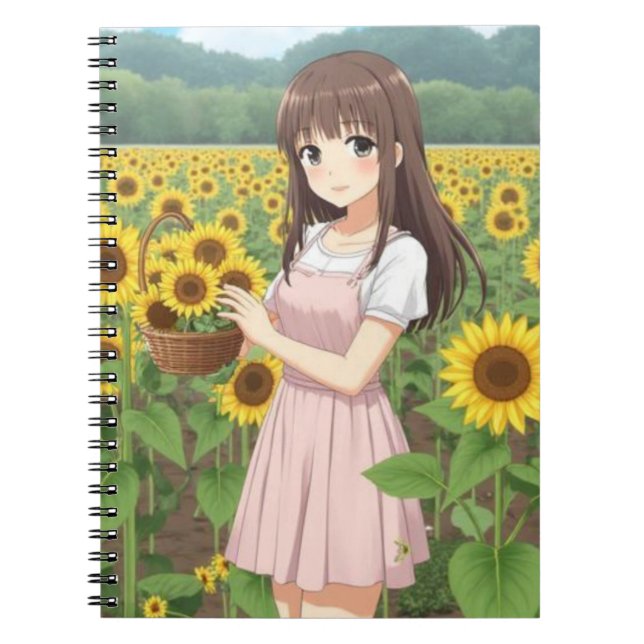 Kawaii Anime Girl in Sunflower Garden Notizblock (Vorderseite)