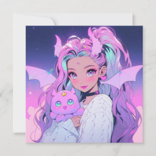 Kawaii-Anime-Girl mit üppiger Kreatur Einladung