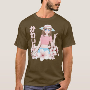 Kawaii Anime Girl Niedlicher Sakura Flowe T-Shirt