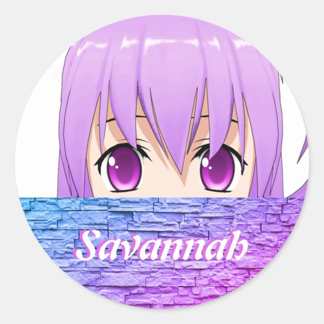 Kawaii Anime Girl niedlicher süßrosa Name Runder Aufkleber (Vorderseite)