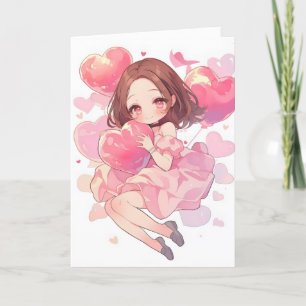 Kawaii Anime Girl Pink Liebe Feiertagskarte