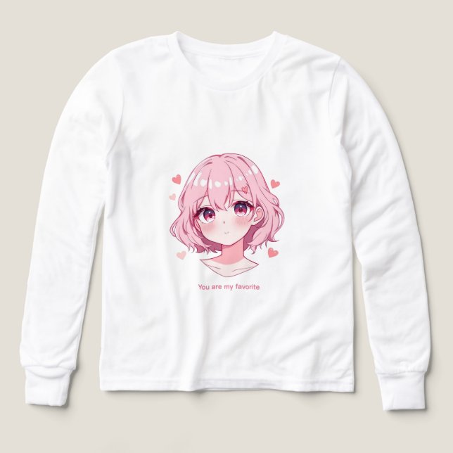 Kawaii Anime Girl Valentine Sweatshirt (Design Vorderseite)
