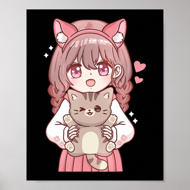 Kawaii Anime Kawaii Cat Lover Otaku Poster (Vorne)