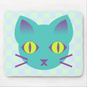 Kawaii Anime Kitty Cat Blue & Green Karos Mousepad