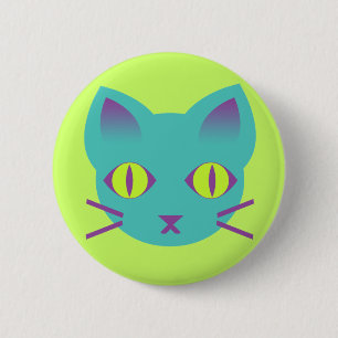 Kawaii Anime Kitty Cat Blue Green Lila Button