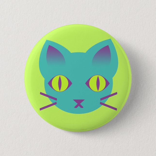 Kawaii Anime Kitty Cat Blue Green Lila Button (Vorderseite)
