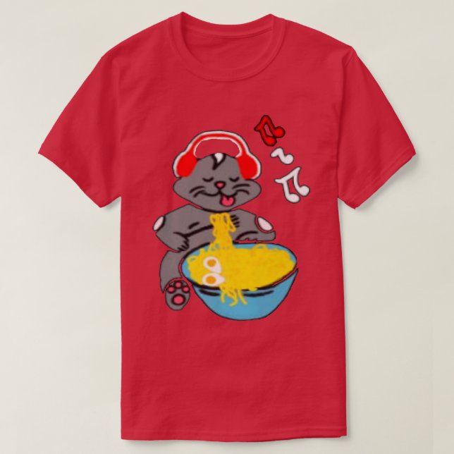 Kawaii Anime Kitty Cat mit Music Headphones Ramen T-Shirt (Design vorne)