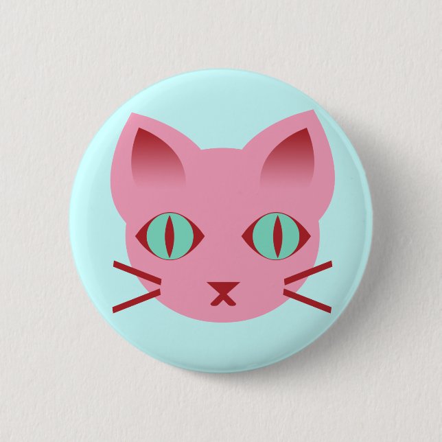 Kawaii Anime Kitty Cat Pink Aquamarin Red Button (Vorderseite)