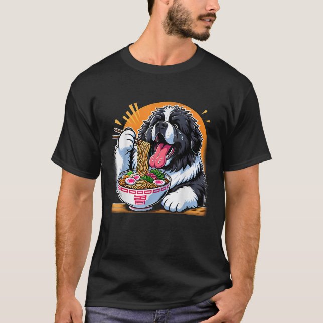 Kawaii Anime Landseer Newfoundland Dog Ramen  T-Shirt (Vorderseite)