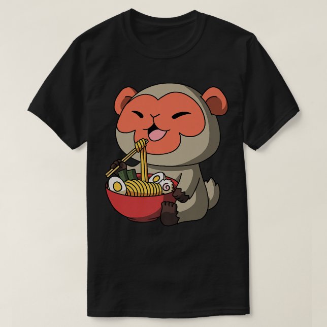 Kawaii Anime Macaque Monkey Asian Noodles Japanisc T-Shirt (Design vorne)