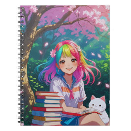 Kawaii Anime-Mädchen mit einem Kätzchen Notizblock