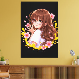Kawaii Anime Mädchen Sakura Kirschblüten Leinwand