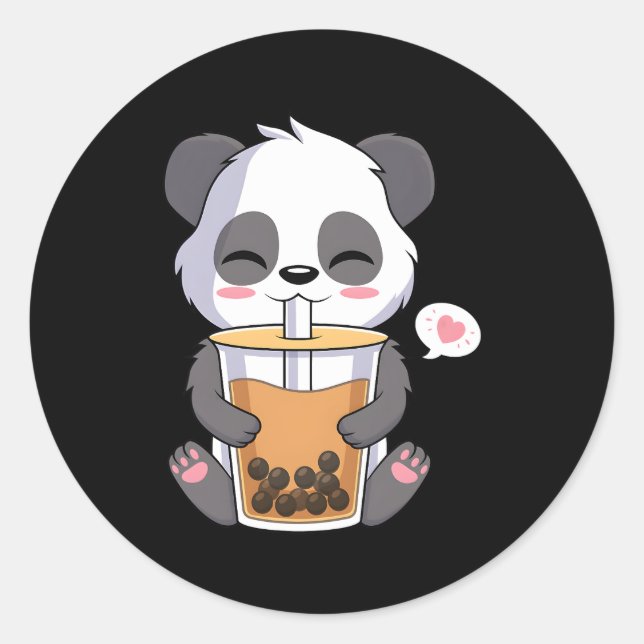 Kawaii Anime Panda trinkt Boba Bubble Tee Runder Aufkleber (Vorderseite)
