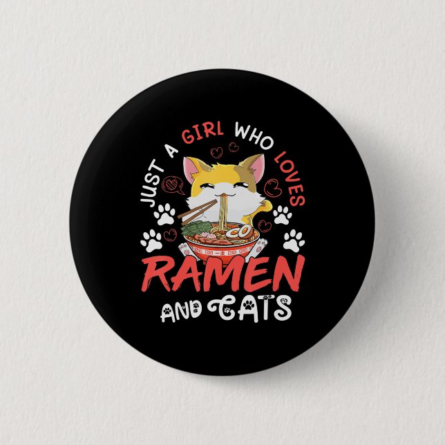 Kawaii Anime Ramen Cat Japanese Food Girls Officia Button (Vorderseite)