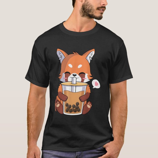 Kawaii Anime Red Panda trinkt Boba Bubble Tee (Vorderseite)