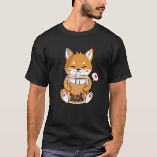 Kawaii Anime Shiba Inu Hund trinken Boba Blase Te T-Shirt