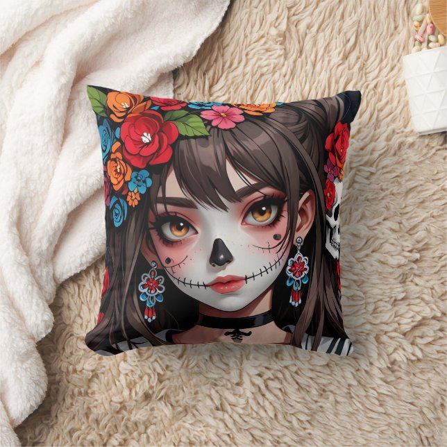 Kawaii Anime Skull Girl Pillow 02 Kissen (Decke)