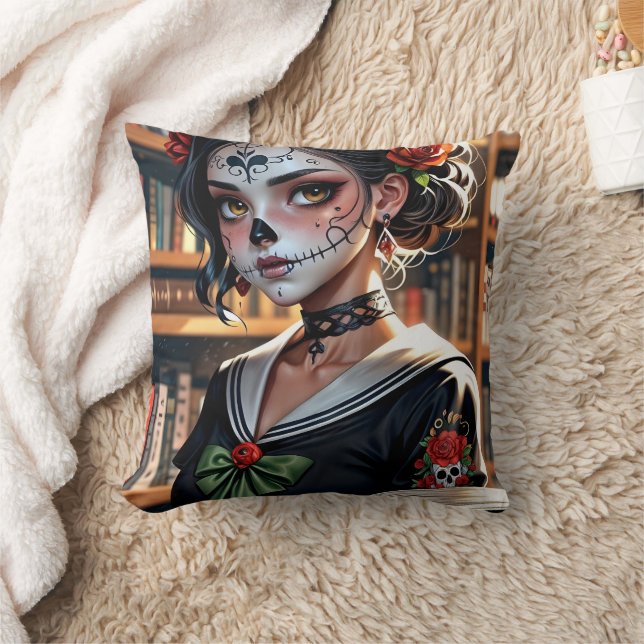 Kawaii Anime Skull Girl Pillow 04 Kissen (Decke)