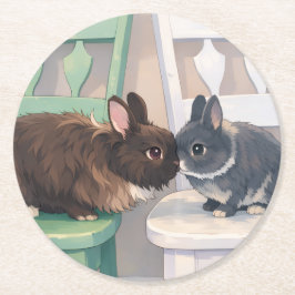 Kawaii Anime Two Bunnies Coaster Set (6) Runder Pappuntersetzer