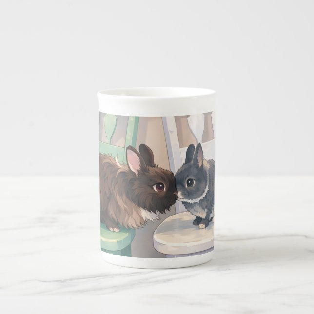 Kawaii Anime Two Bunnies Cute Coffee Mug Prozellantasse (Vorderseite)