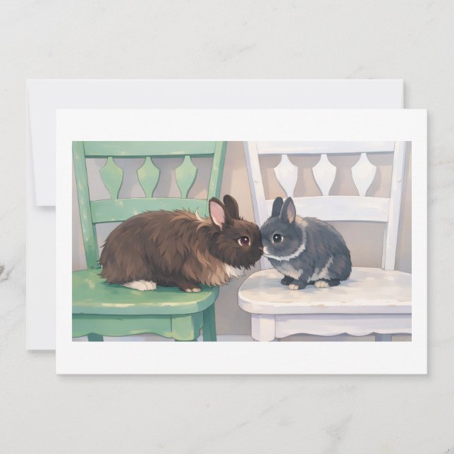 Kawaii Anime Two Bunnies Flat Card (Vorderseite)