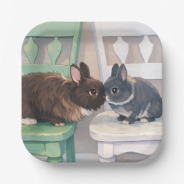 Kawaii Anime Two Bunnies Paper Plates; Set of 8 Pappteller