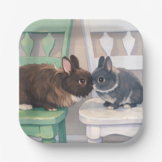 Kawaii Anime Two Bunnies Paper Plates; Set of 8 Pappteller (Vorderseite)