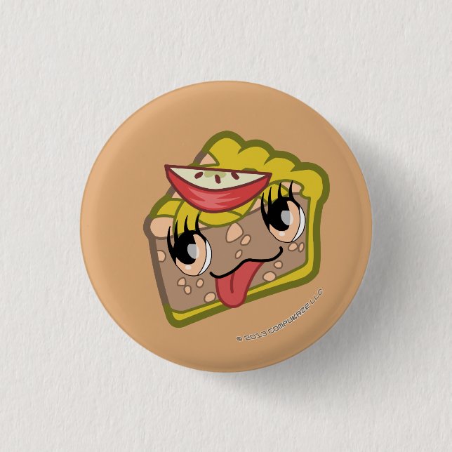 Kawaii Apfelkuchen-Scheibe-Knopf Button (Vorderseite)